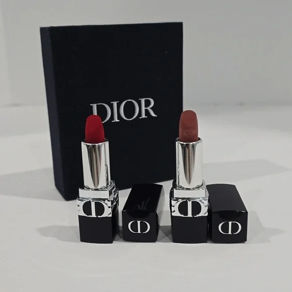 ✅ DIOR Mini Rouge Dior Lipstick Set in Dior Case: #999 & #100 Velvet Lipsticks⭐ - Picture 8 of 10